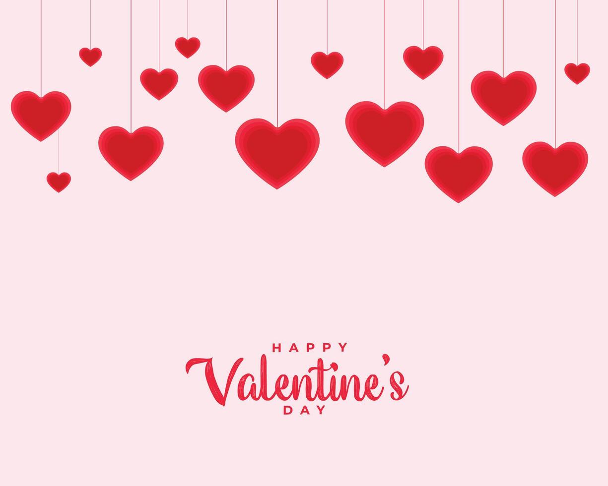 happy valentines day love background with hanging hearts vector