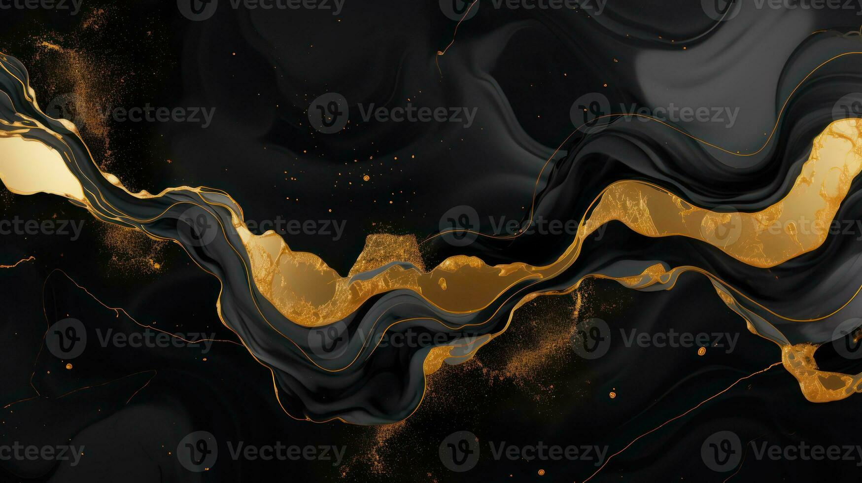 AI generated Abstract black golden grunge marble wavy background. Generative AI photo
