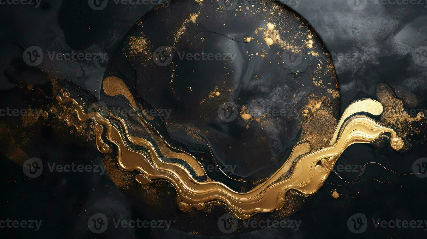 AI generated Abstract black golden grunge marble wavy background. Generative AI photo