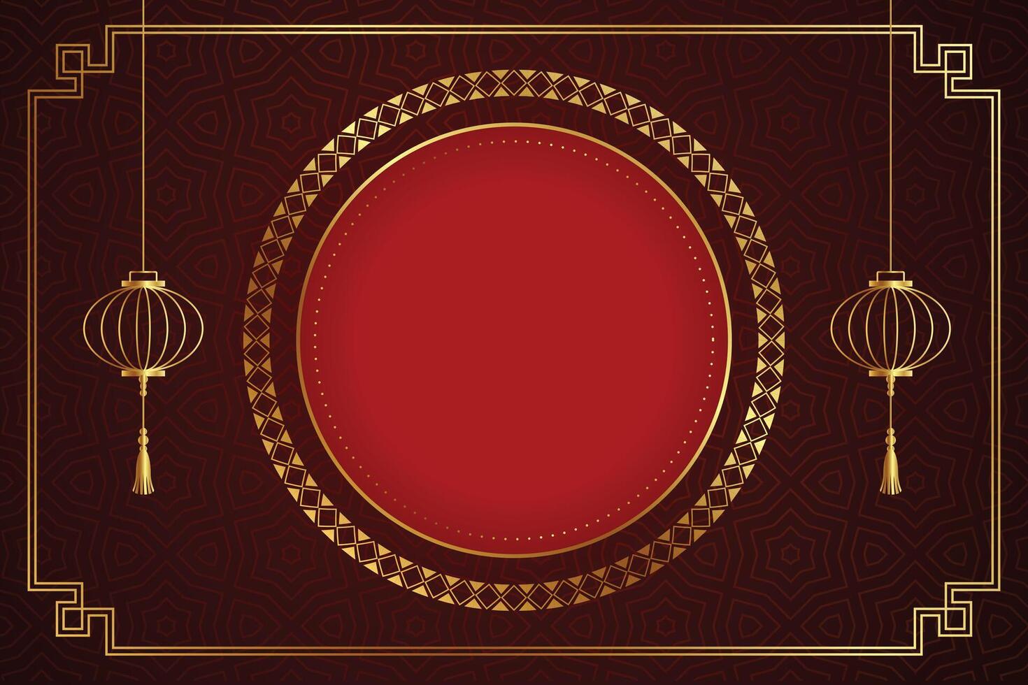 chinese traditional red background with golden frame and lanterns vector