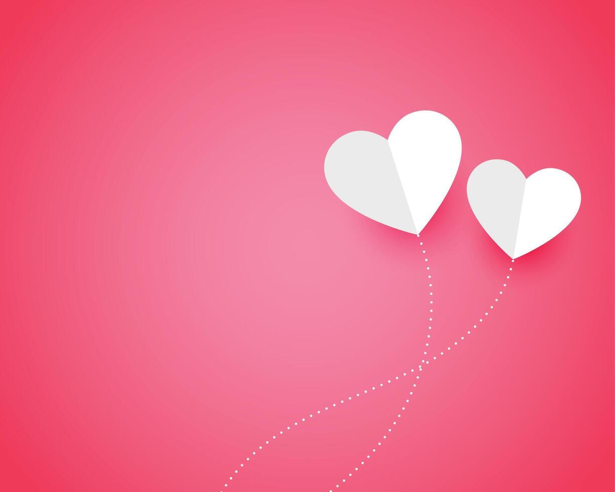 two paper hearts on pink background with text space vector