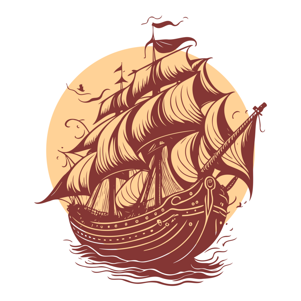 AI generated old illustration of pirates cruise vector line art png