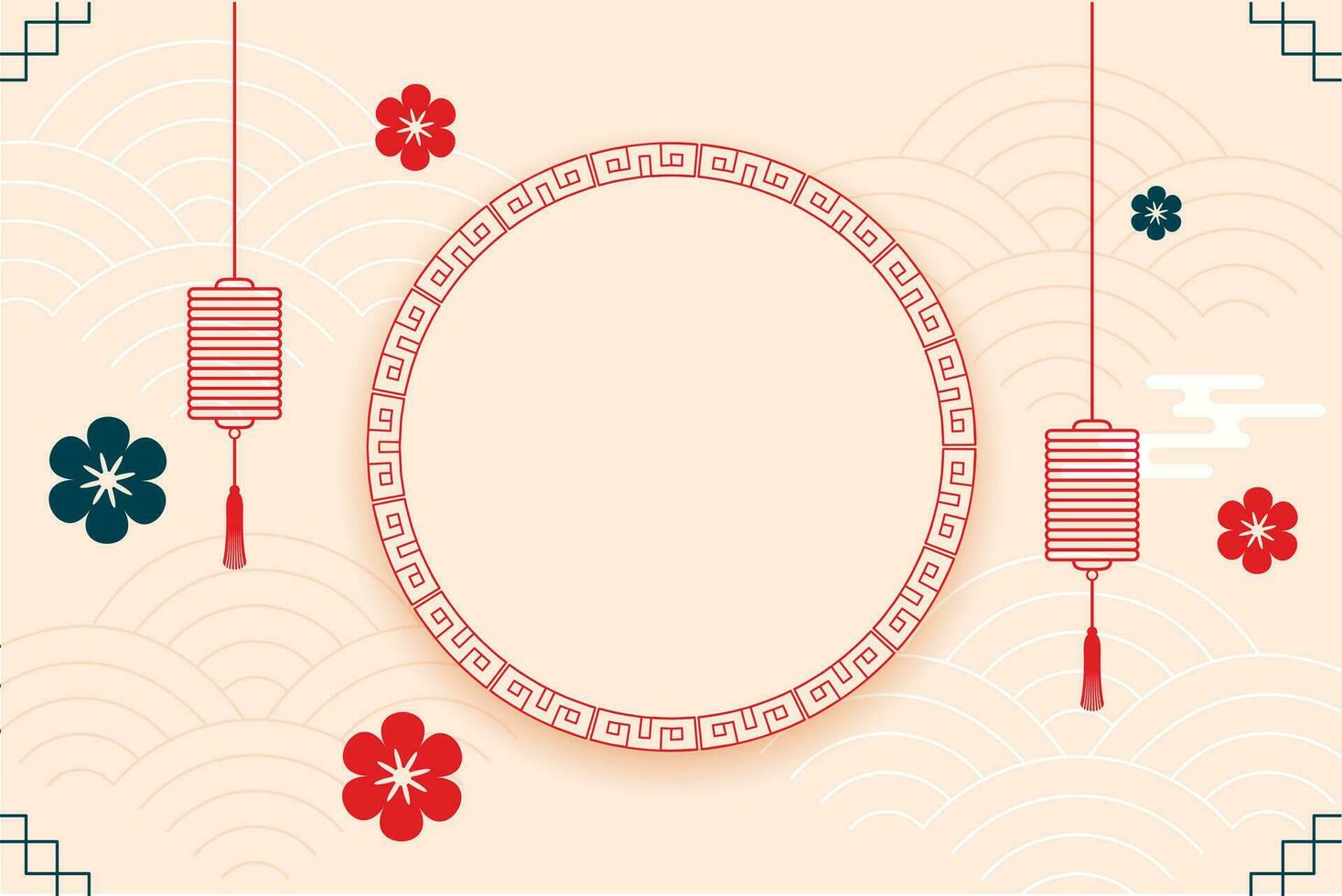 plano chino antecedentes con linterna y flores vector