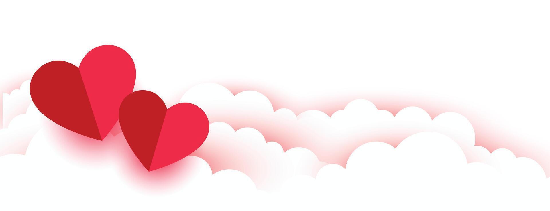 san valentin día romántico papel corazones y nubes bandera vector