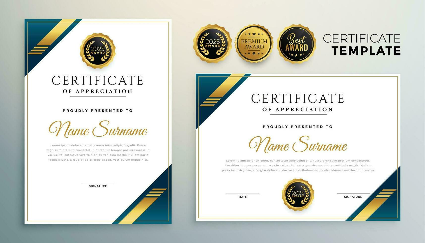 elegante diploma certificado de múltiples fines modelo en prima dorado estilo vector