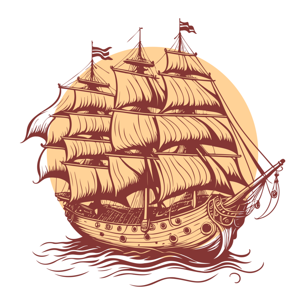AI generated old illustration of pirates cruise vector line art png