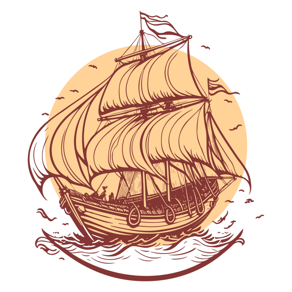 AI generated old illustration of pirates cruise vector line art png
