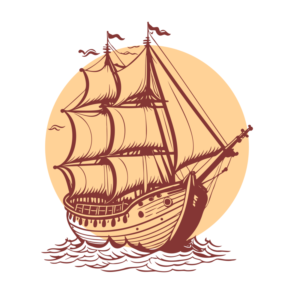 ai generado antiguo ilustración de piratas crucero vector línea Arte png