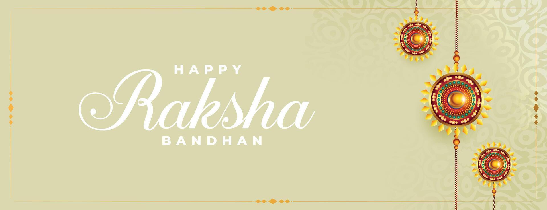 raksha Bandhan festival bandera con realista rakhi diseño vector