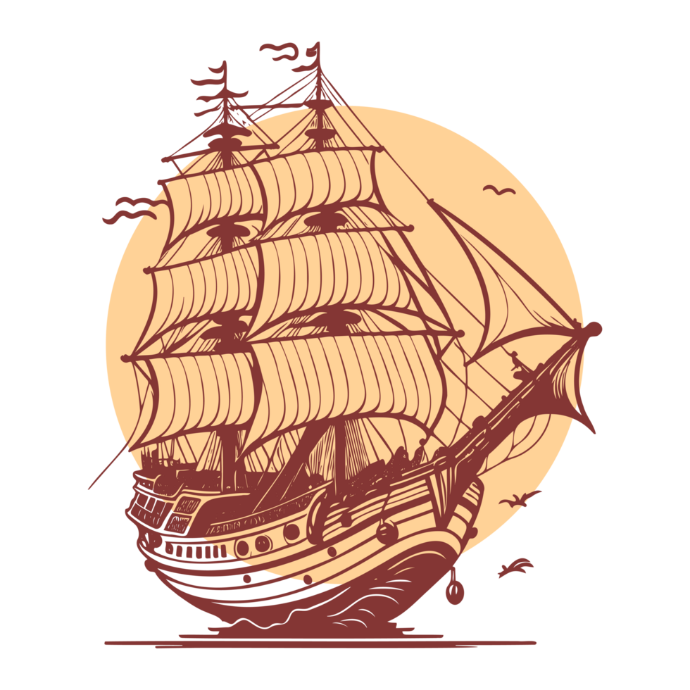 AI generated old illustration of pirates cruise vector line art png