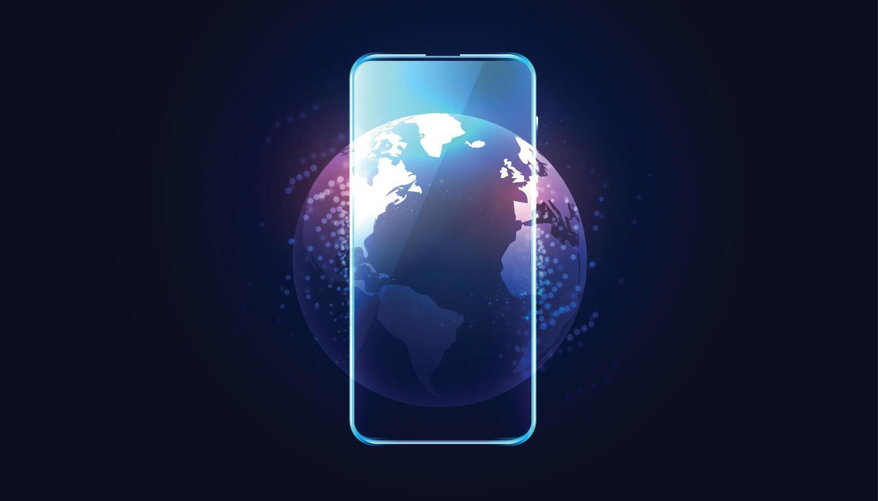 mobile phone with earth display background design vector