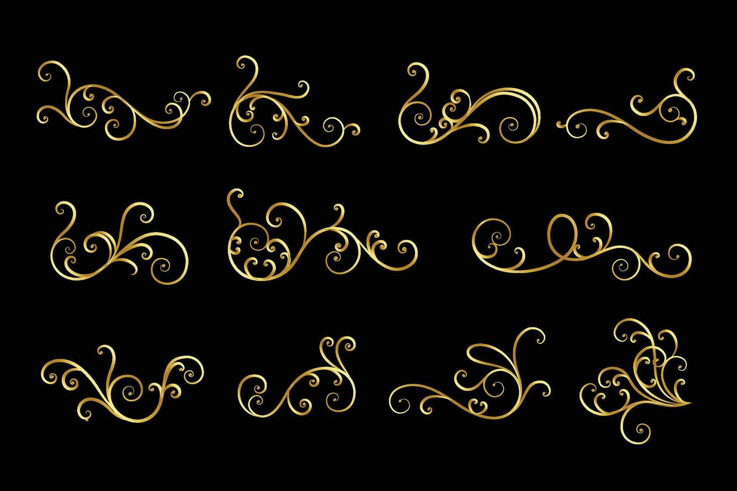 set of floral ornaments in golden colors vector