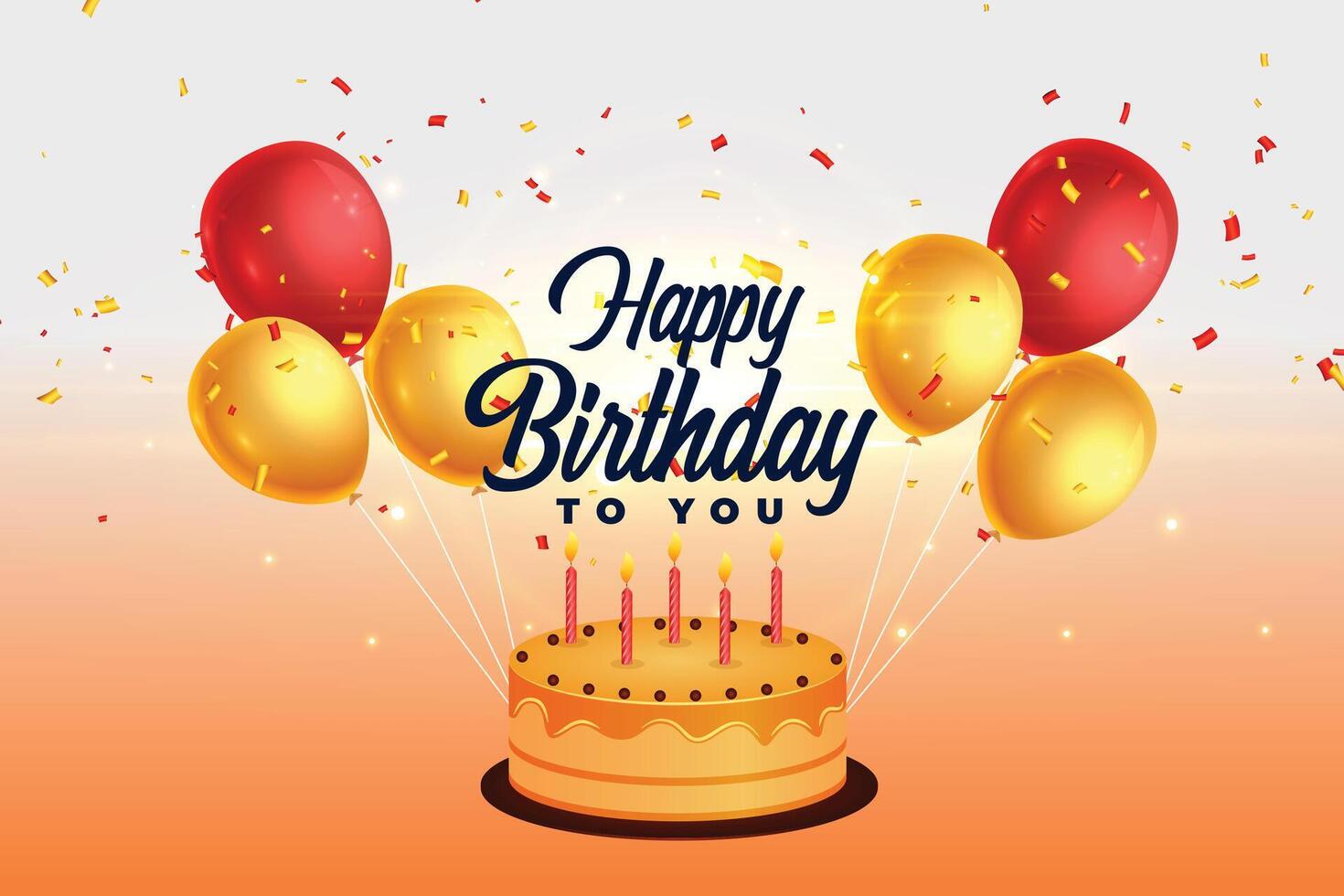 happy birthday background with balloons and cake vector