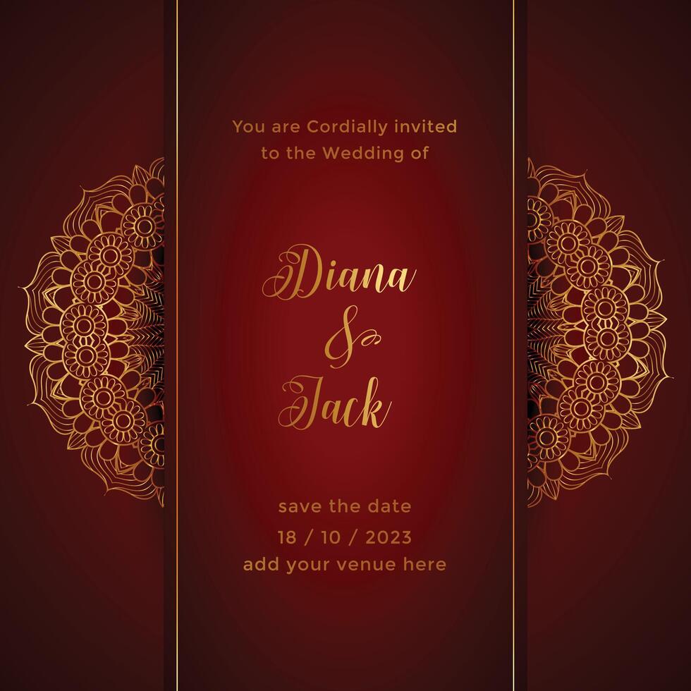 red mandala wedding card template vector