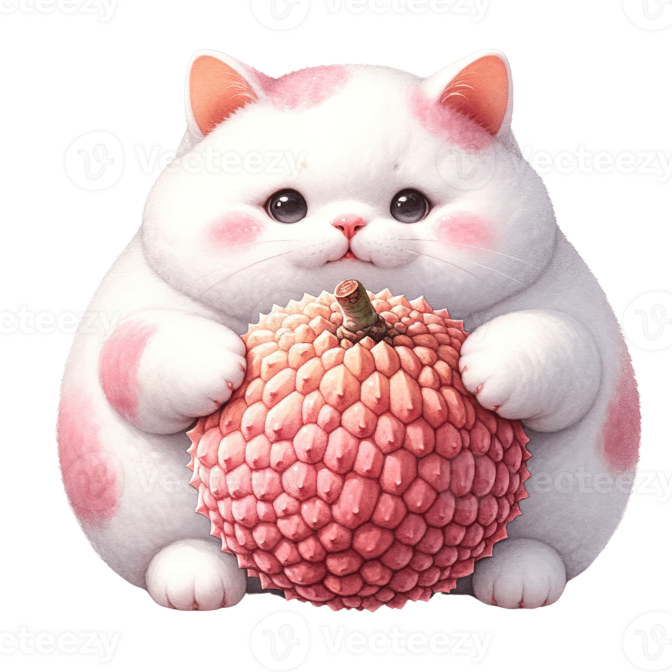 AI generated A cute chubby cat with fruit png