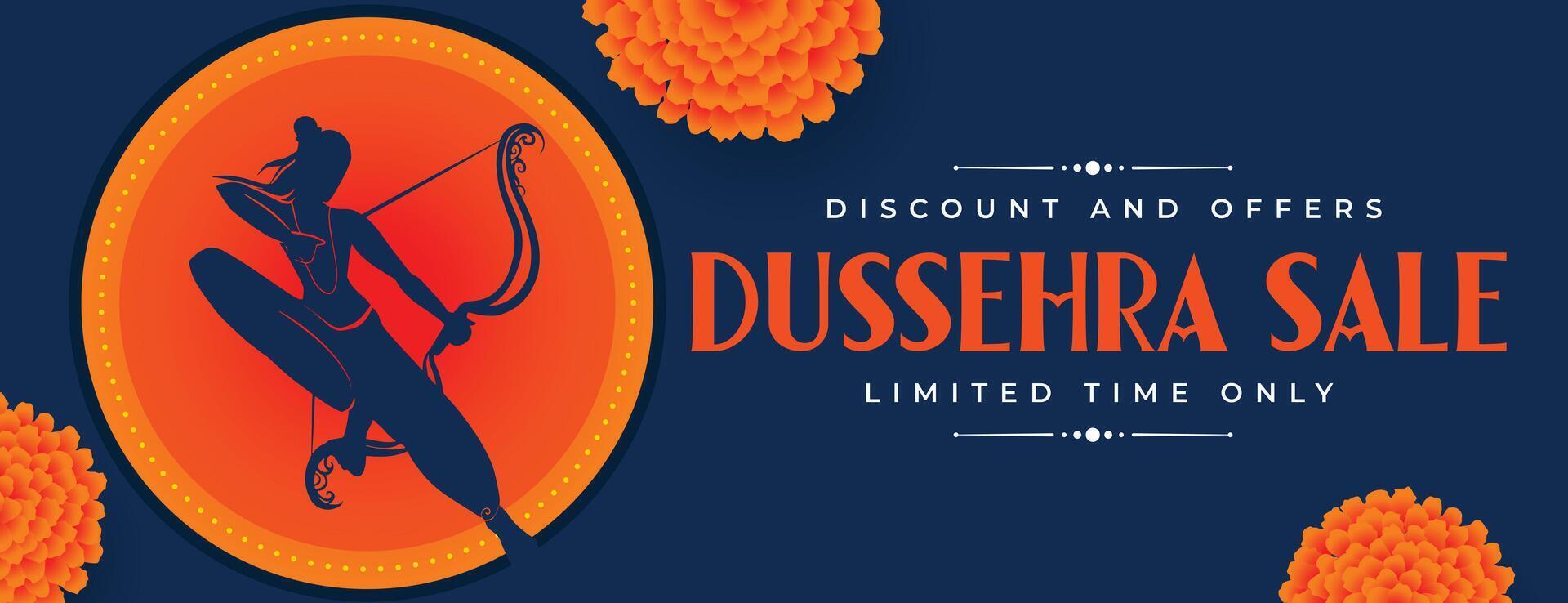 happy dussehra sale banner with realistic flowers vector