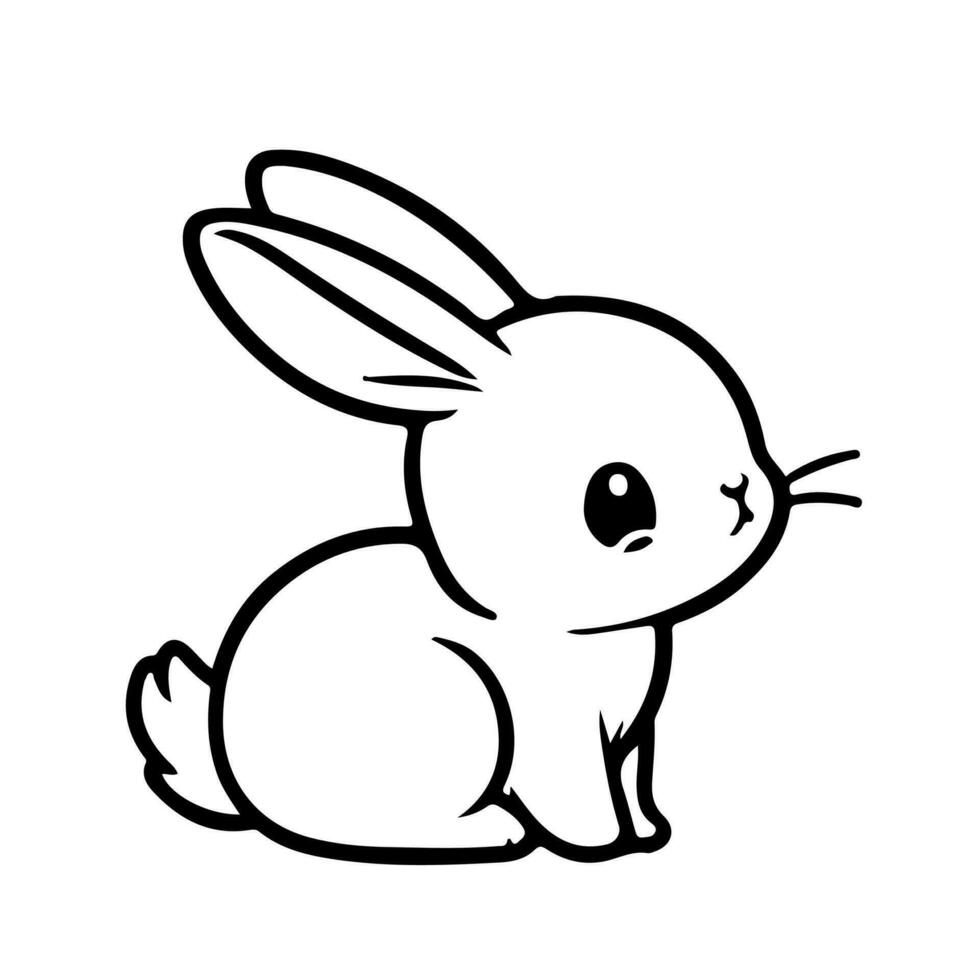 AI generated cute rabbit Doodle style hand drawn style black art line illustration. Happy Easter day bunny pose outline sketch icon on transparency vector