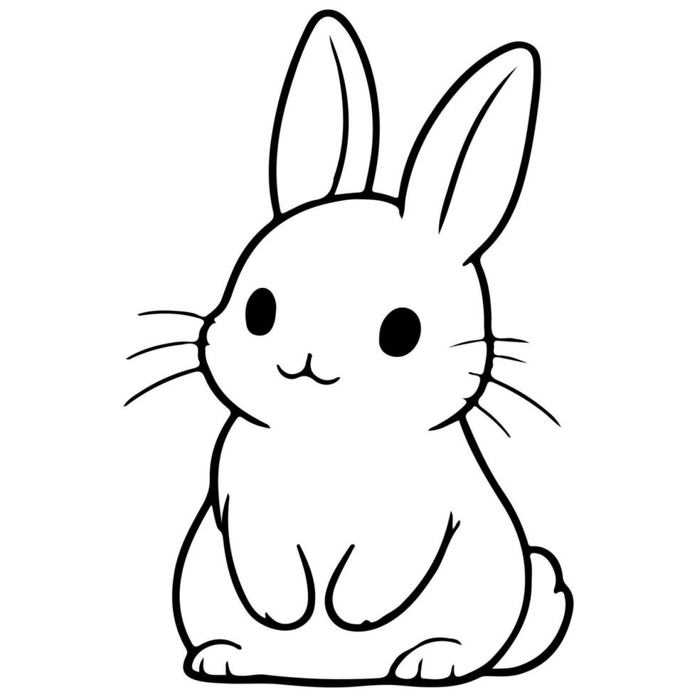 AI generated cute rabbit Doodle style hand drawn style black art line illustration. Happy Easter day bunny pose outline sketch icon on transparency vector