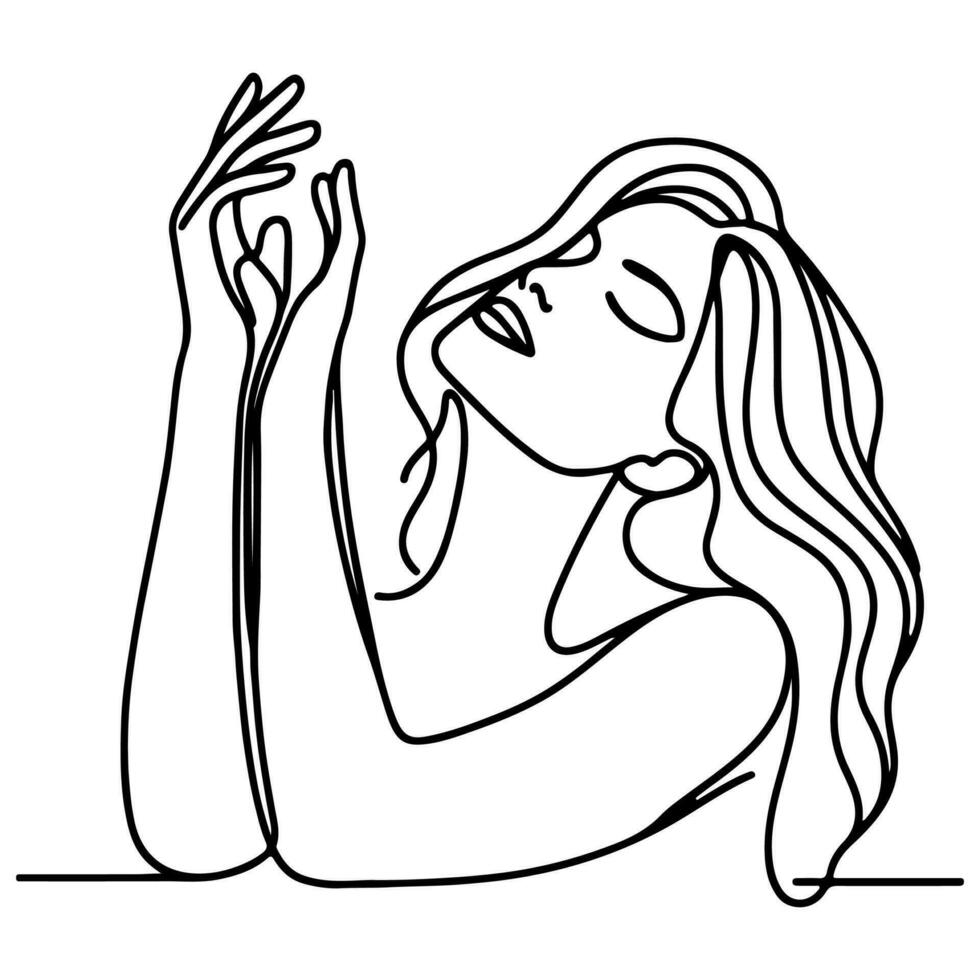 AI generated Woman does exercises with hand to relaxation line art drawing style black linear sketch, hand drawing doodle girl engaged in yoga vector