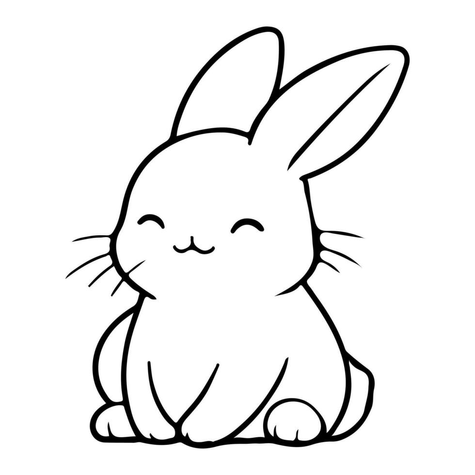 AI generated cute rabbit Doodle style hand drawn style black art line illustration. Happy Easter day bunny pose outline sketch icon on transparency vector