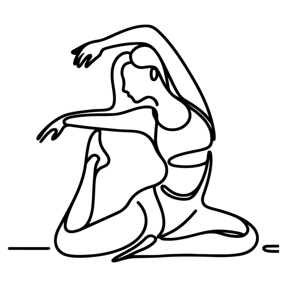 ai generado mujer lo hace ejercicios con mano a relajación línea Arte dibujo estilo negro lineal bosquejo, mano dibujo garabatear niña comprometido en yoga vector