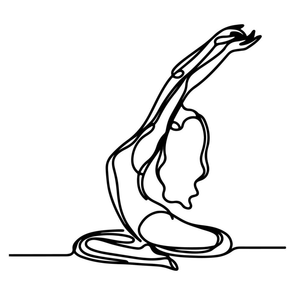 AI generated Woman does exercises with hand to relaxation line art drawing style black linear sketch, hand drawing doodle girl engaged in yoga vector