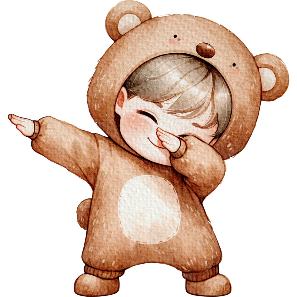 ai generato adorabile bambino piccolo indossare orso costume acquerello clipart isolato trasparente sfondo png