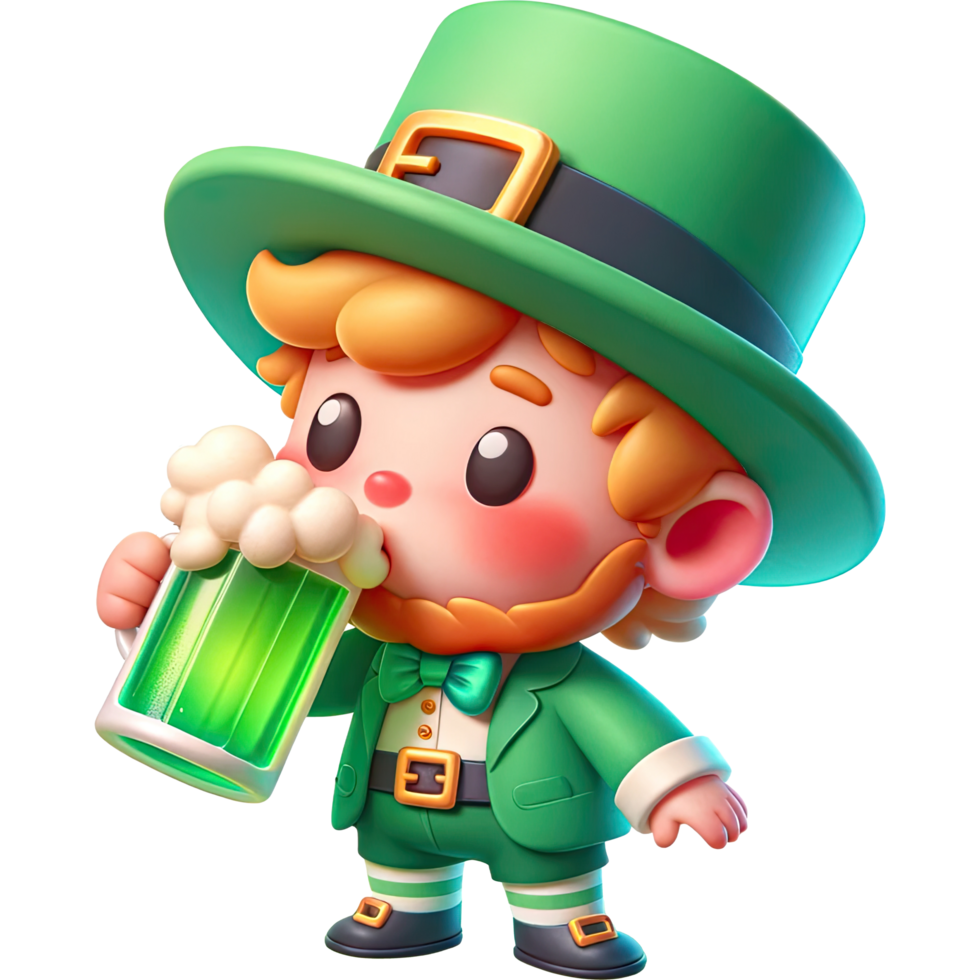 AI generated Leprechaun cute cartoon character 3D Drink beer. png