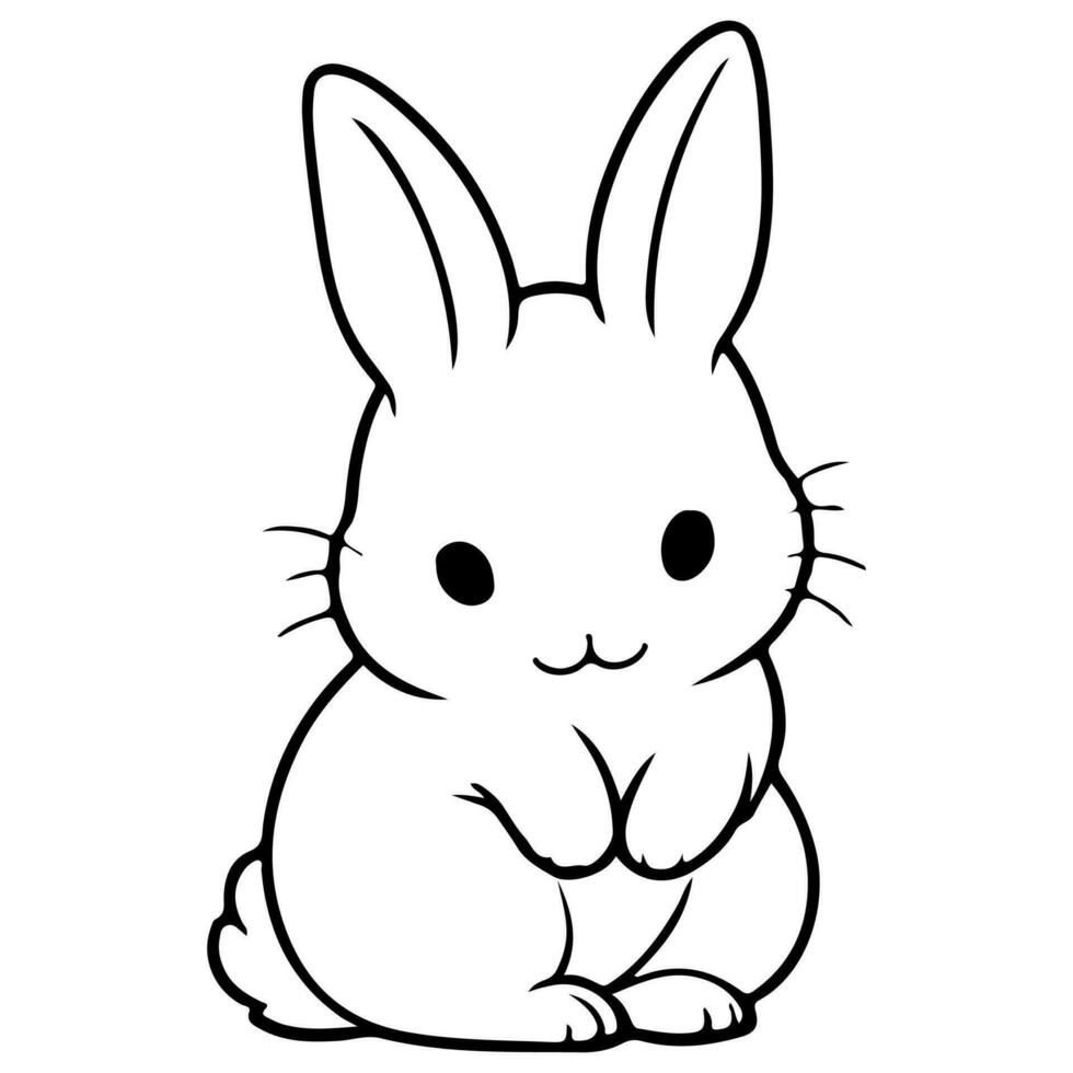 AI generated cute rabbit Doodle style hand drawn style black art line illustration. Happy Easter day bunny pose outline sketch icon on transparency vector