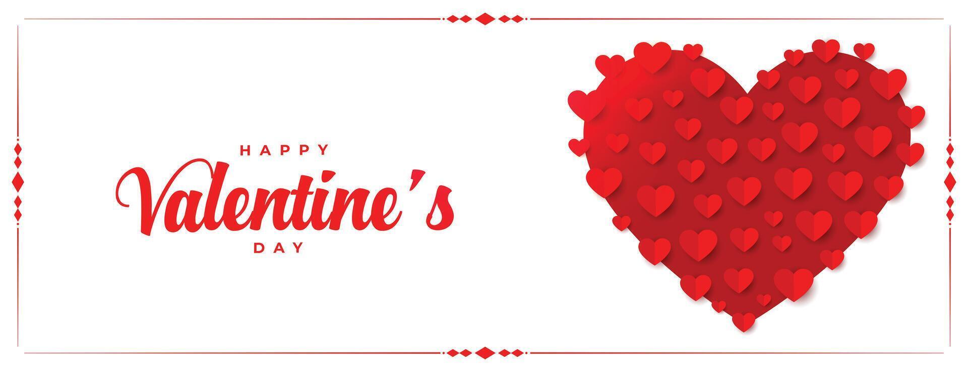 happy valentines day hearts banner in paper style vector