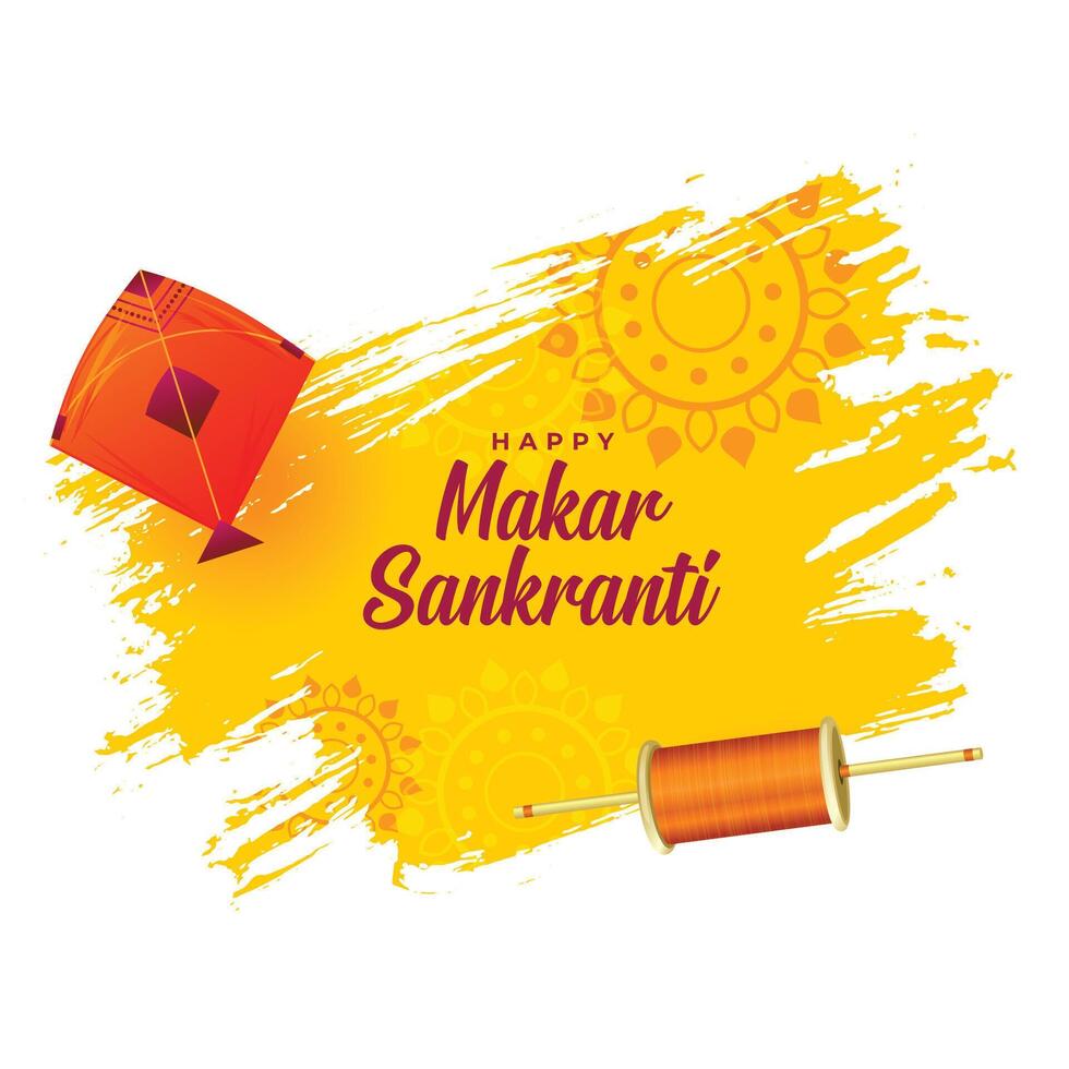 traditional makar sankranti festival greeting with kite and spool of string vector