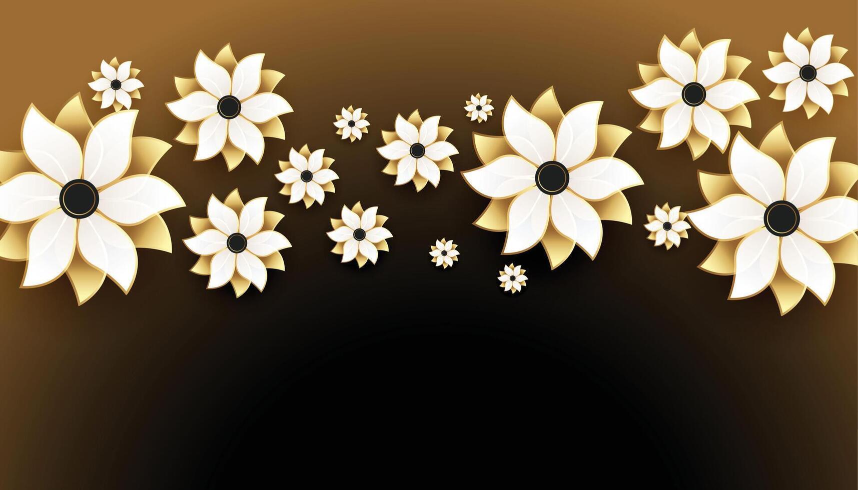 nice 3d golden flowers on black background vector