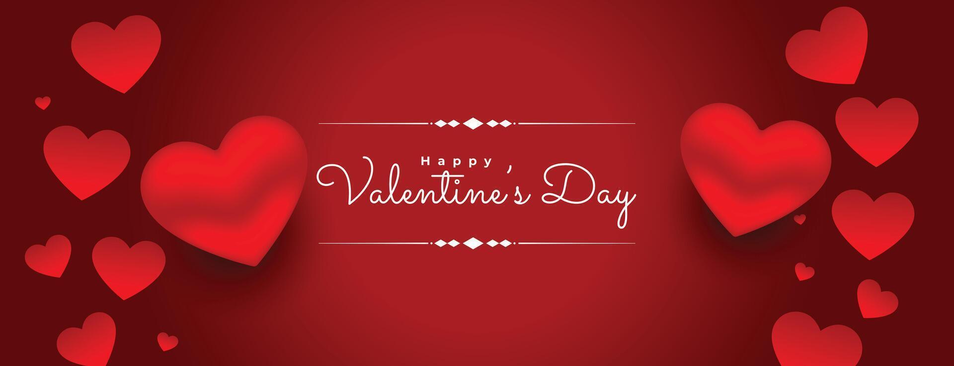 3d valentines day red hearts background design vector
