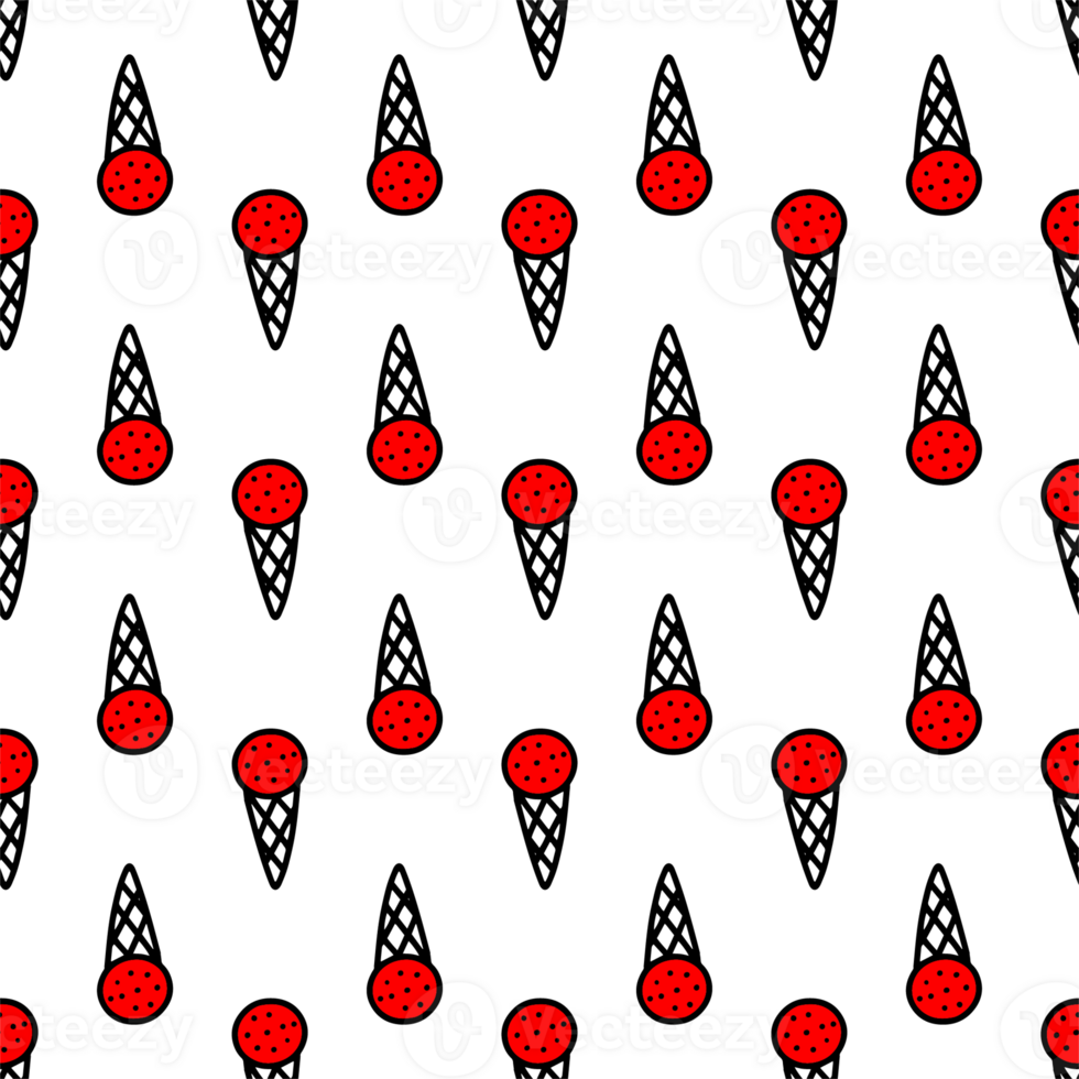 Seamless pattern with ice cream in a cone. png