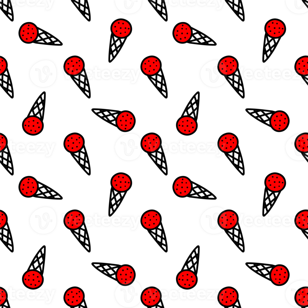 Seamless pattern with ice cream in a cone. png
