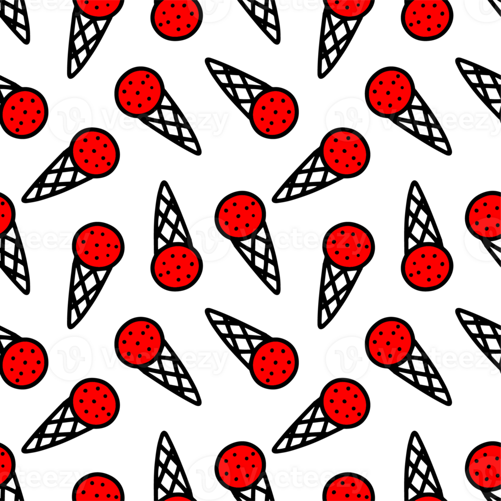 Seamless pattern with ice cream in a cone. png