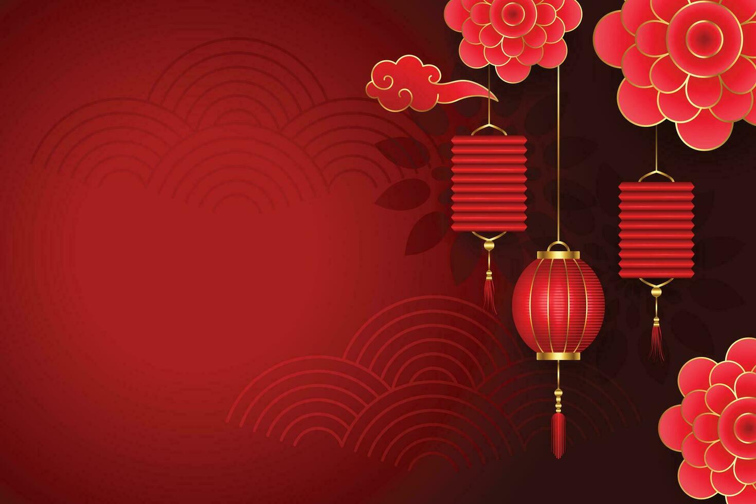 chino rojo antecedentes con flores y linternas vector