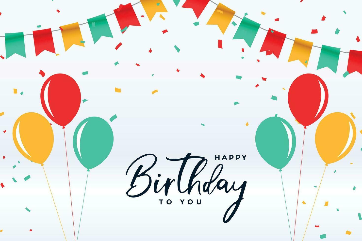 flat style happy birthday balloons and confetti background vector