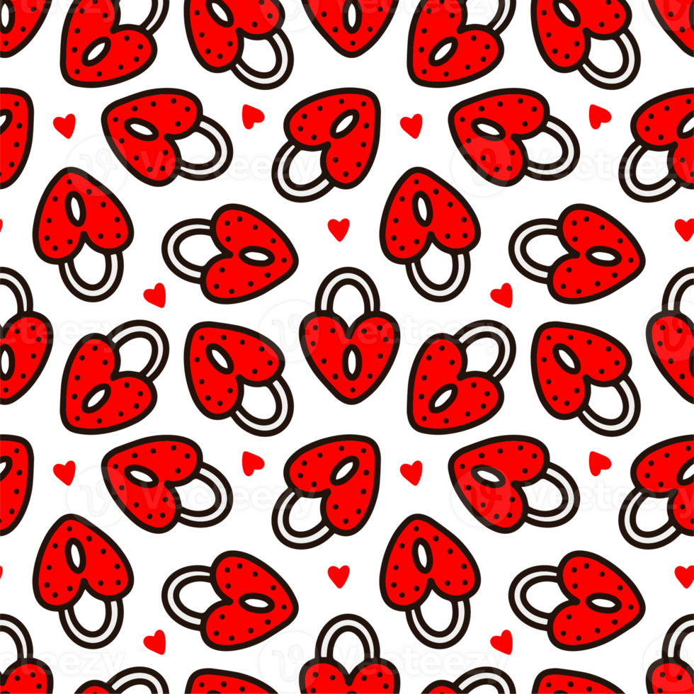 Seamless pattern with red heart-shaped lock. png