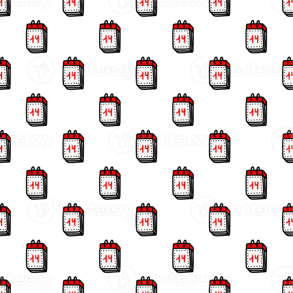 Seamless pattern with calendars with the inscription February 14 png