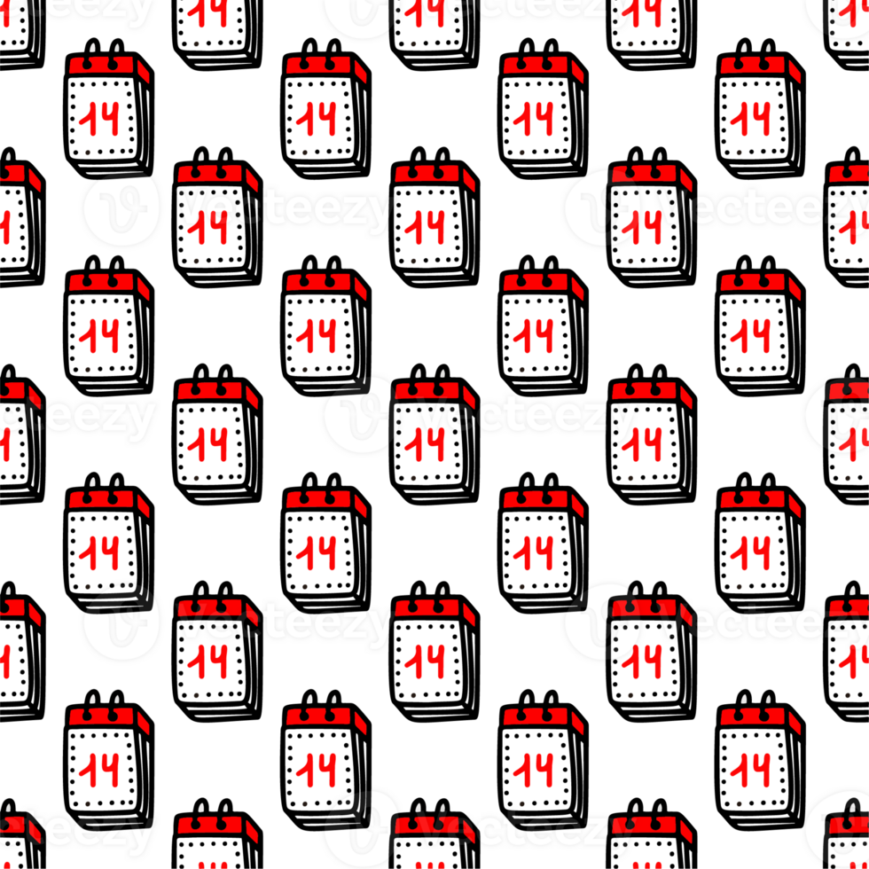Seamless pattern with calendars with the inscription February 14 png