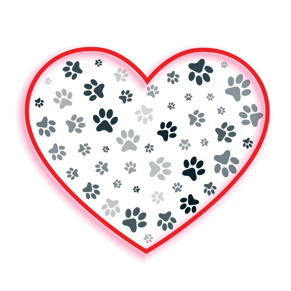 love heart with dog and cat paw prints vector