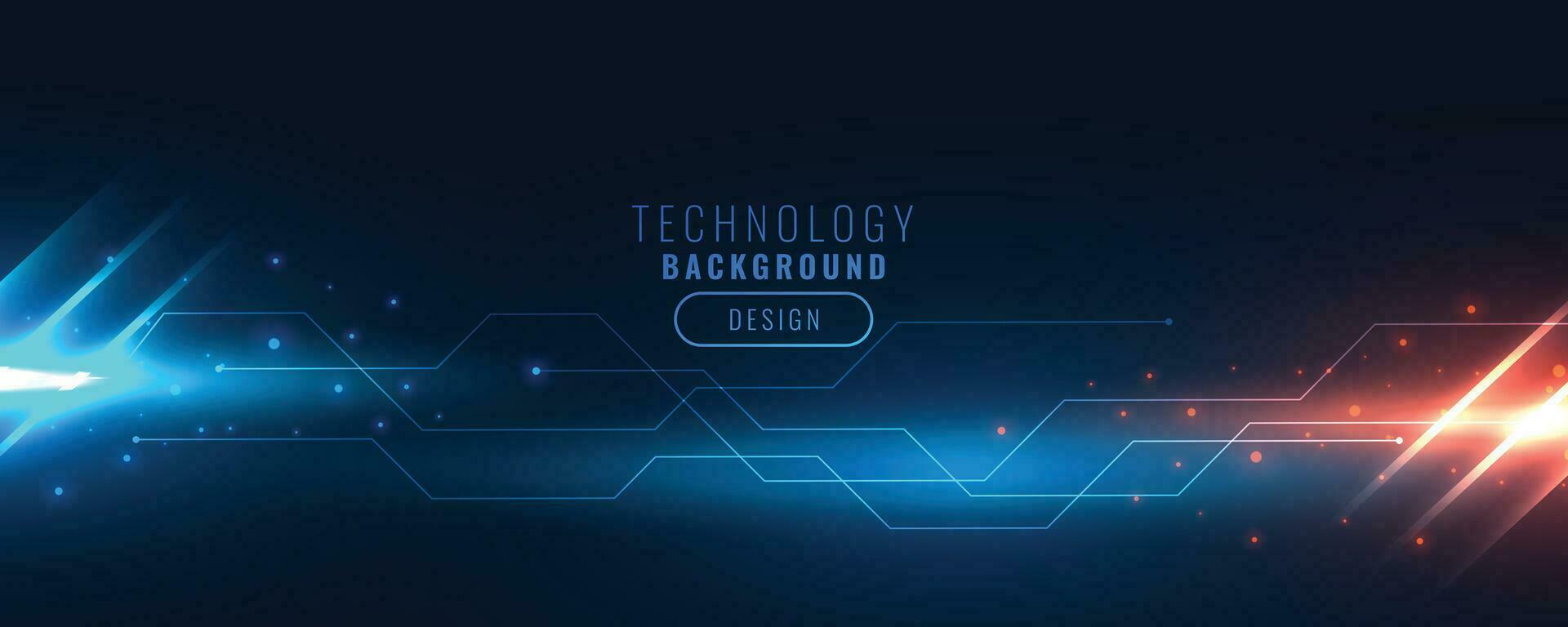 technology backend banner with circuit lines and light streak vector