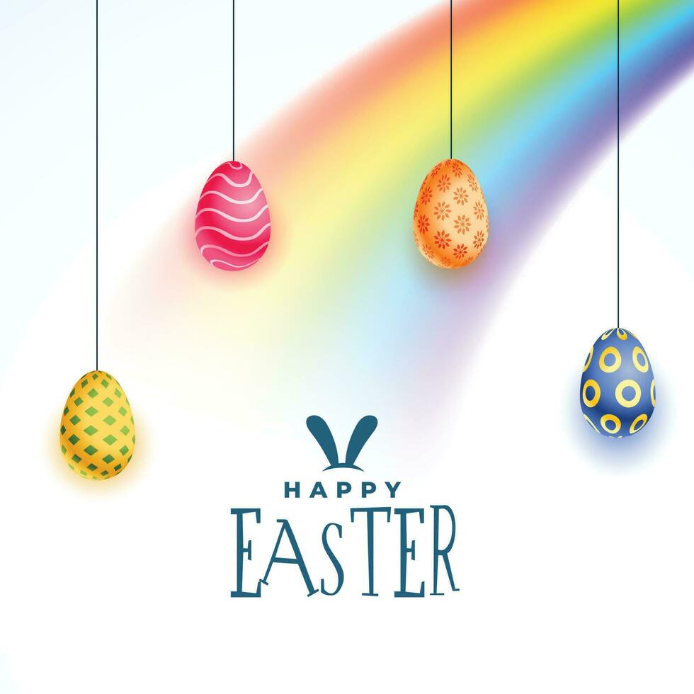 happy easter day background with colorful eggs and rainbow vector