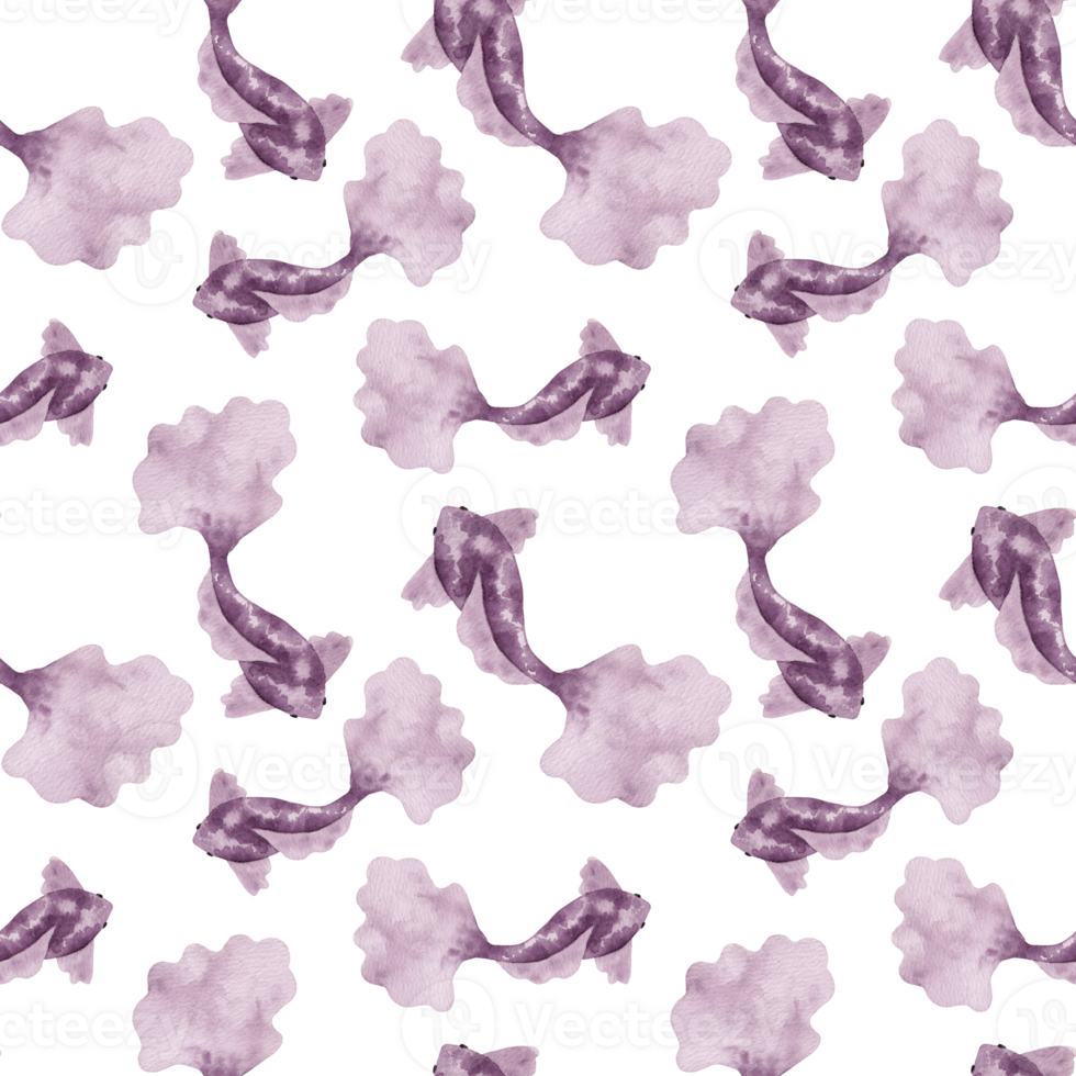 A seamless pattern of violet fish. Simple watercolor, stylized design. Monochrome marine creature. Underwater world of marine wildlife for fabric, paper. Ocean and sea. Hand drawn illustration. png