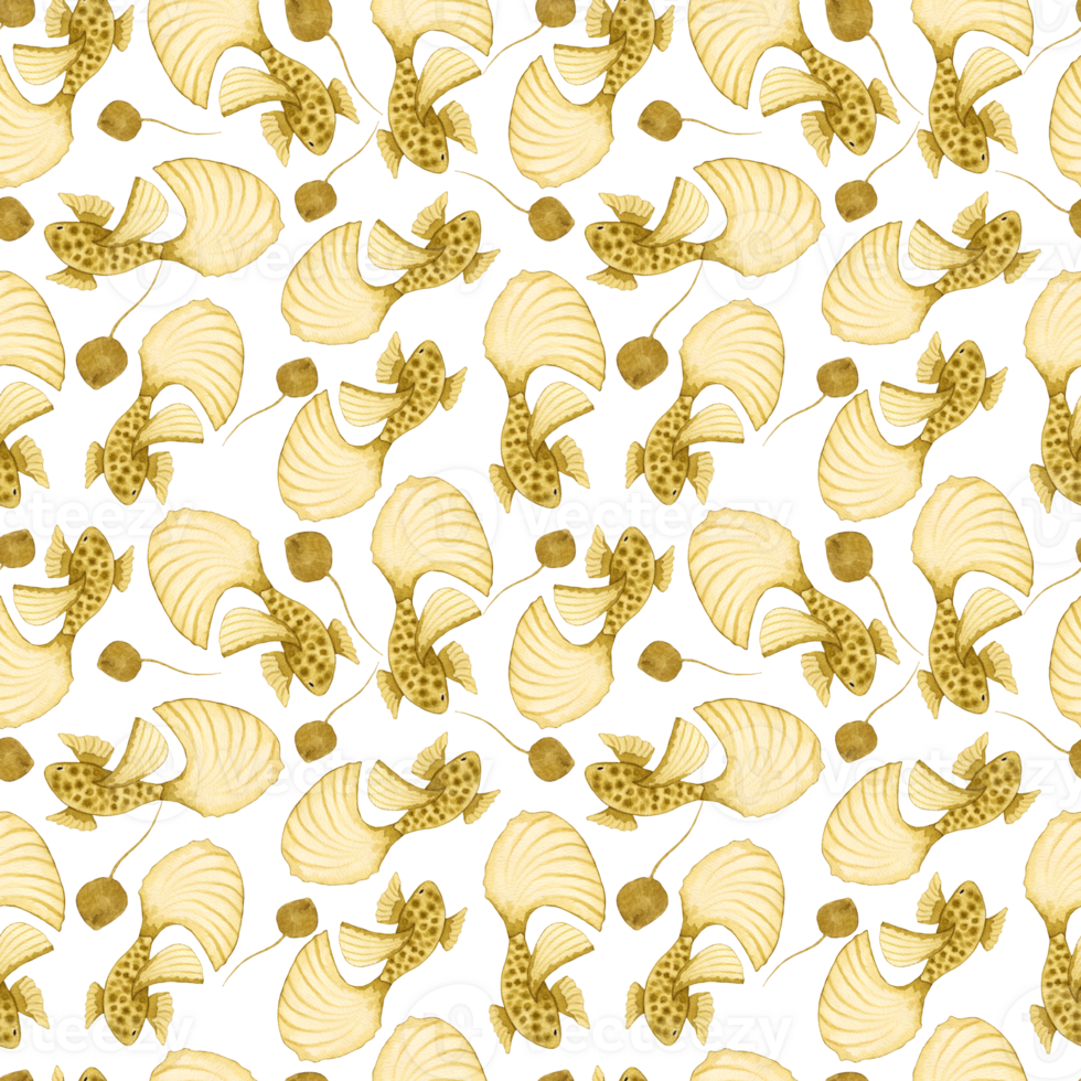 Seamless pattern of yellow fish. Background with an image of a monochrome sea creature. Simple watercolor, stylized design. Underwater world of fauna for fabric, paper. Hand drawn illustration. png