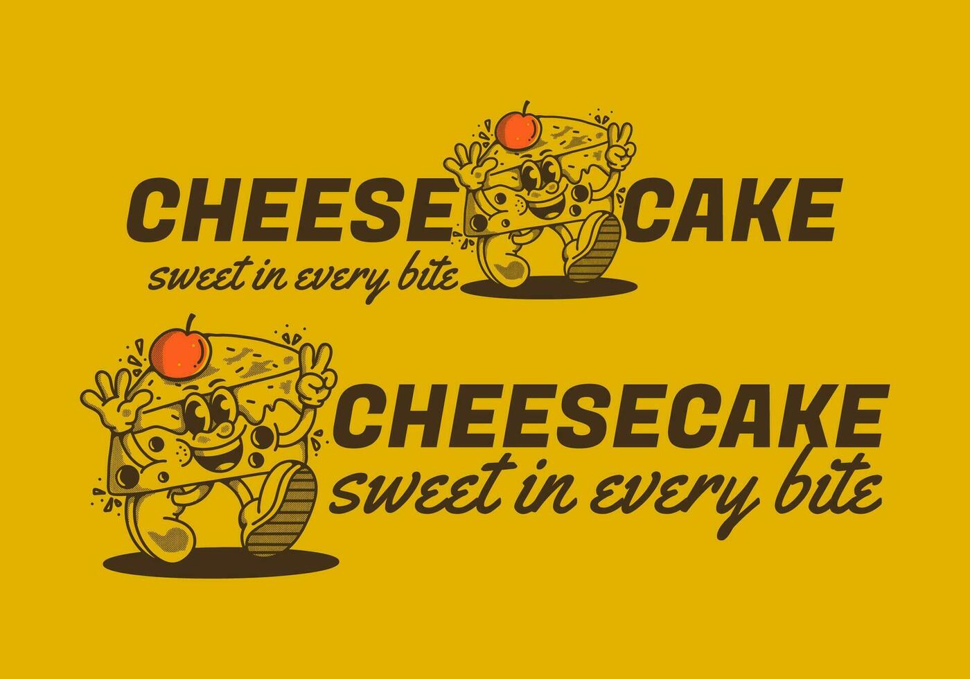 tarta de queso, dulce en cada morder. mascota personaje ilustración de caminando tarta de queso vector