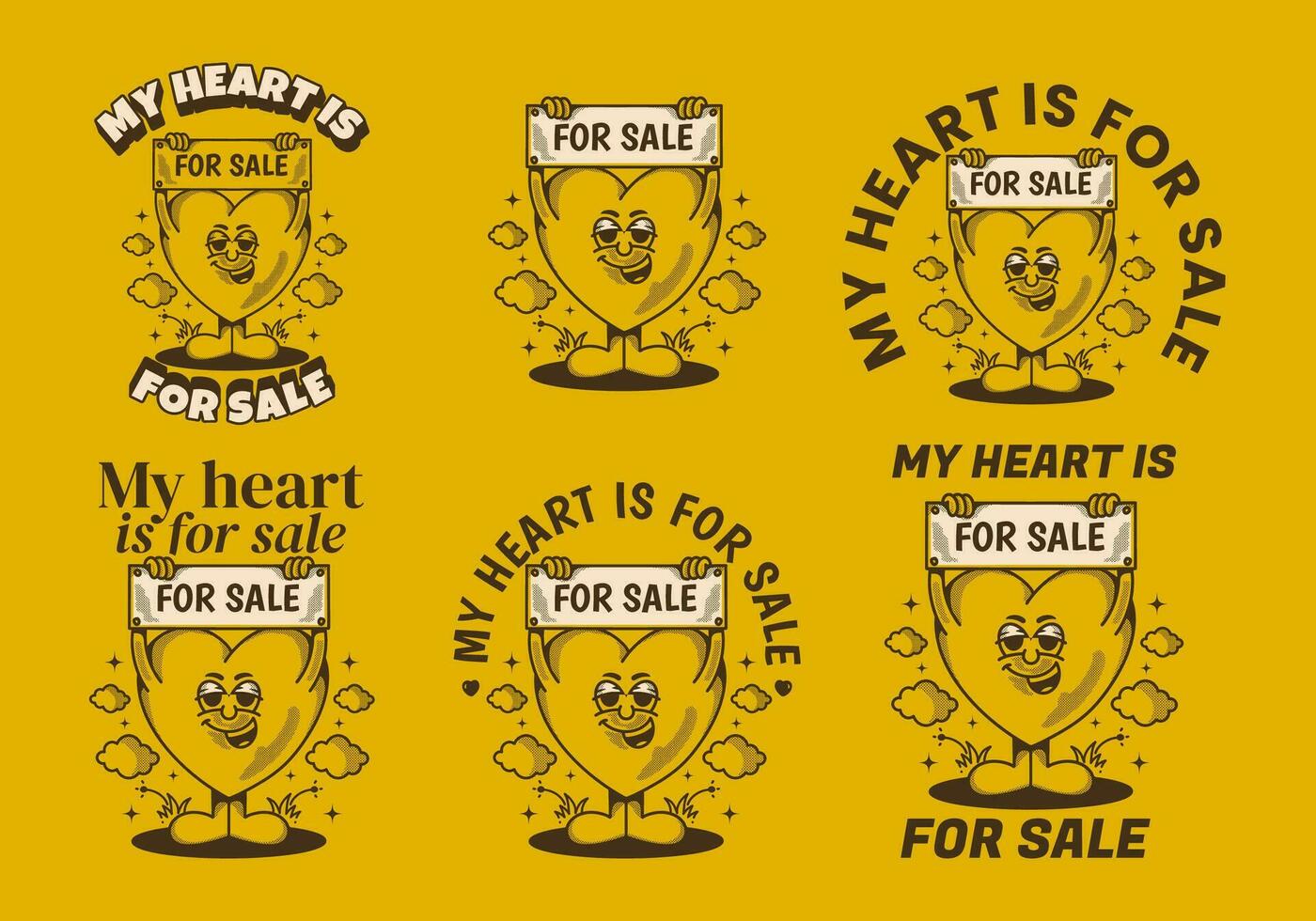 My heart is for sale. Mascot character of a heart holding a board with for sale text vector