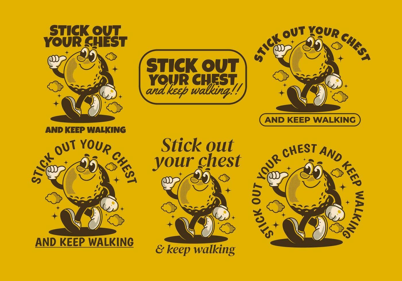 Stick out your chest and keep walking. Mascot character design of walking golf ball vector