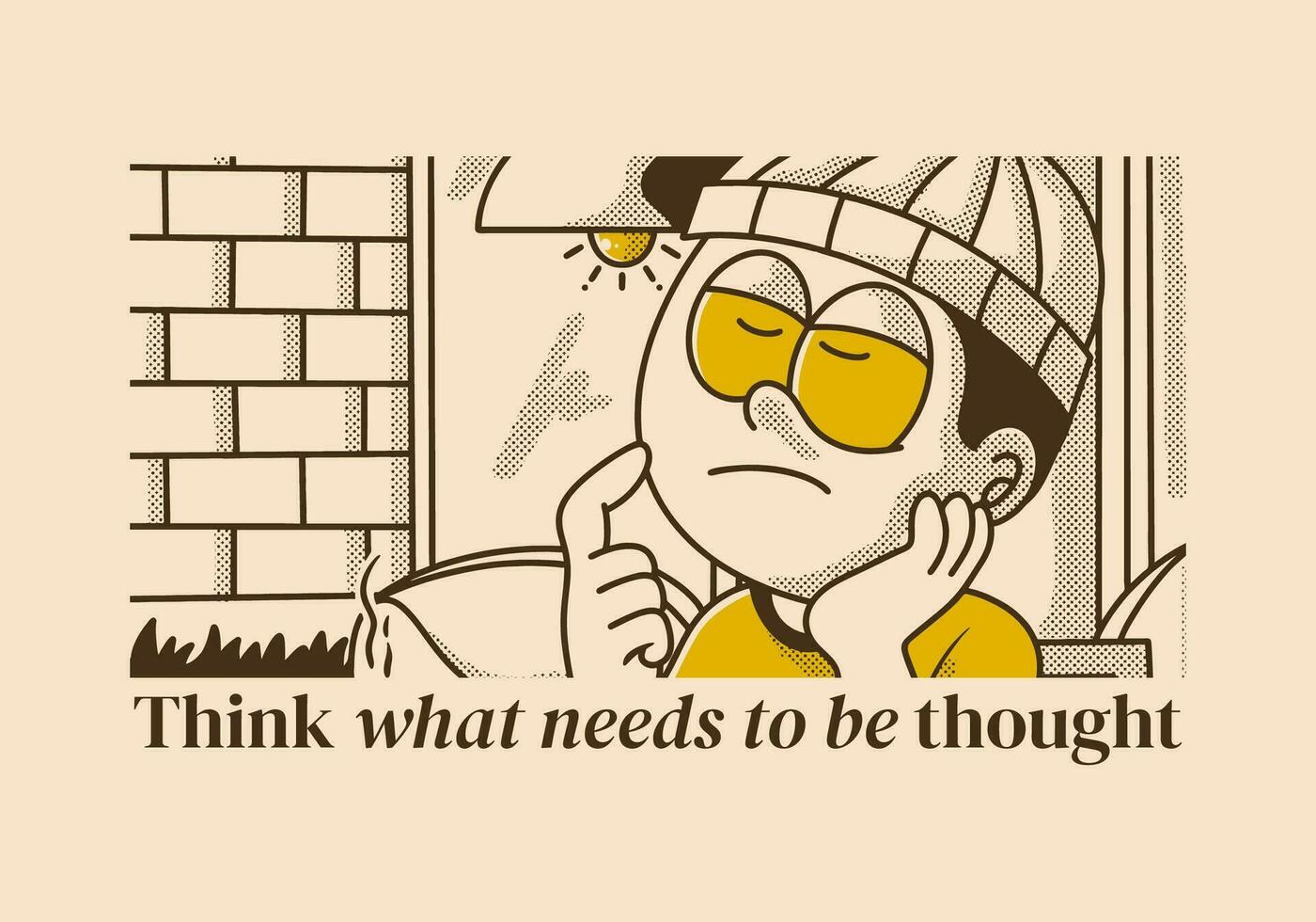 Think what needs to be thought. Vintage illustration of a boy is thinking about something vector